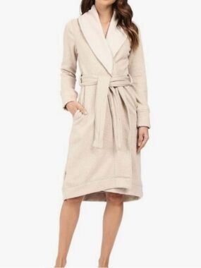 UGG Cream Plush Shawl-Collar Wrap Robe with Belt
